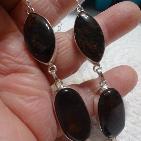 Natural MAHOGANY OBSIDIAN Handmade Sterling 925 Necklace 18" #896C - Picture 4 of 4